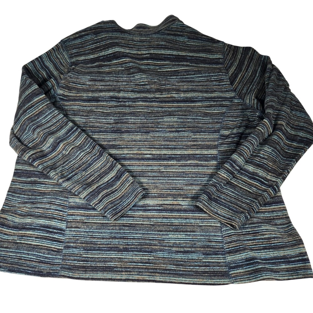 Eddie Bauer Womens 2XL Fleece Pullover Blue Green Striped Mock Neck Quarter Zip